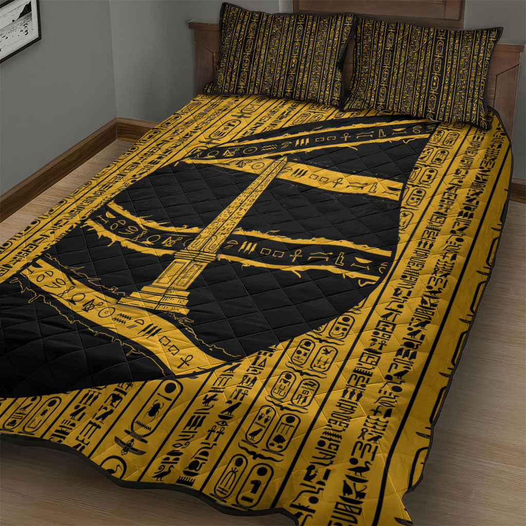 Egypt Obelisk Quilt Bed Set Ancient Mythology Sacred Sun Pillar