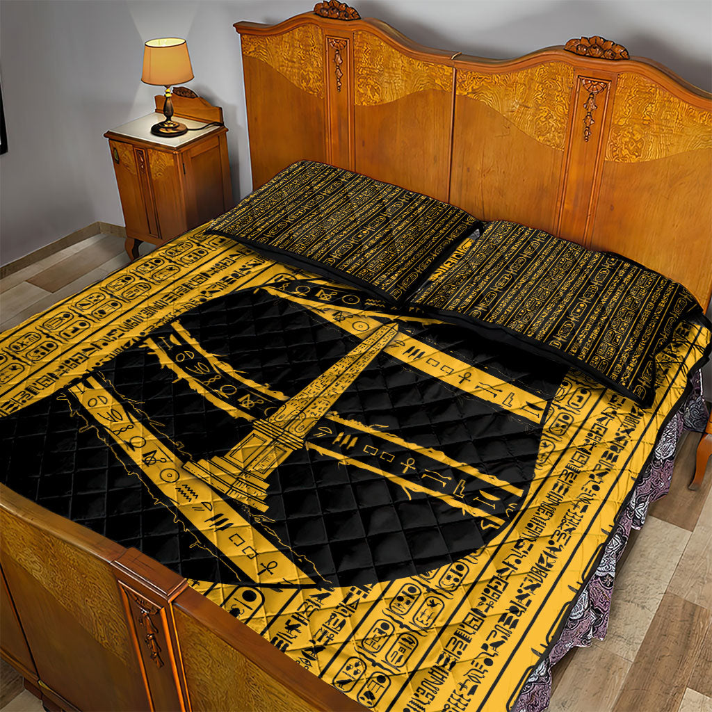 Egypt Obelisk Quilt Bed Set Ancient Mythology Sacred Sun Pillar