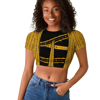 Egypt Obelisk Raglan Cropped T shirt Ancient Mythology Sacred Sun Pillar