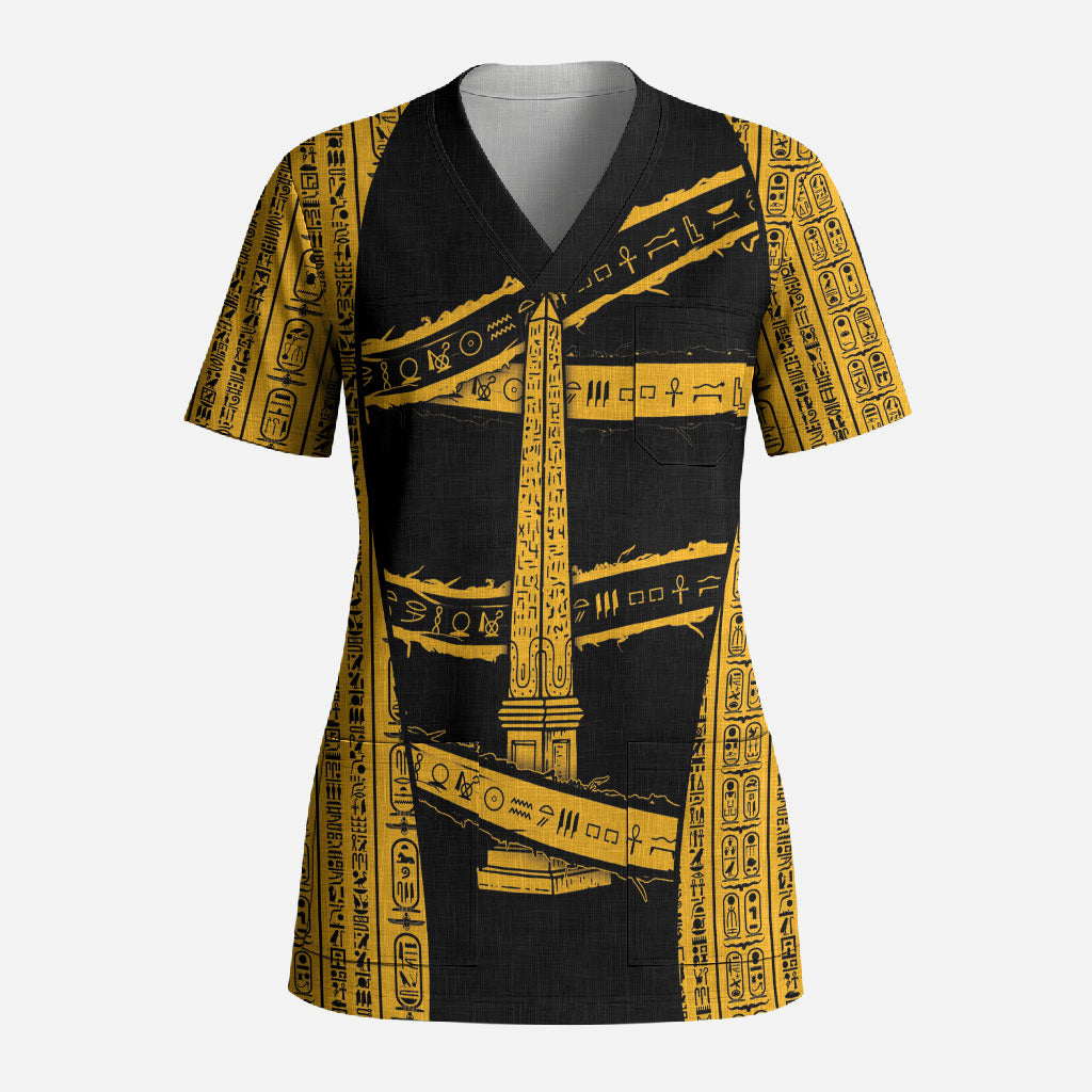 Egypt Obelisk Scrub Top Ancient Mythology Sacred Sun Pillar