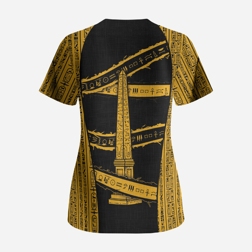 Egypt Obelisk Scrub Top Ancient Mythology Sacred Sun Pillar
