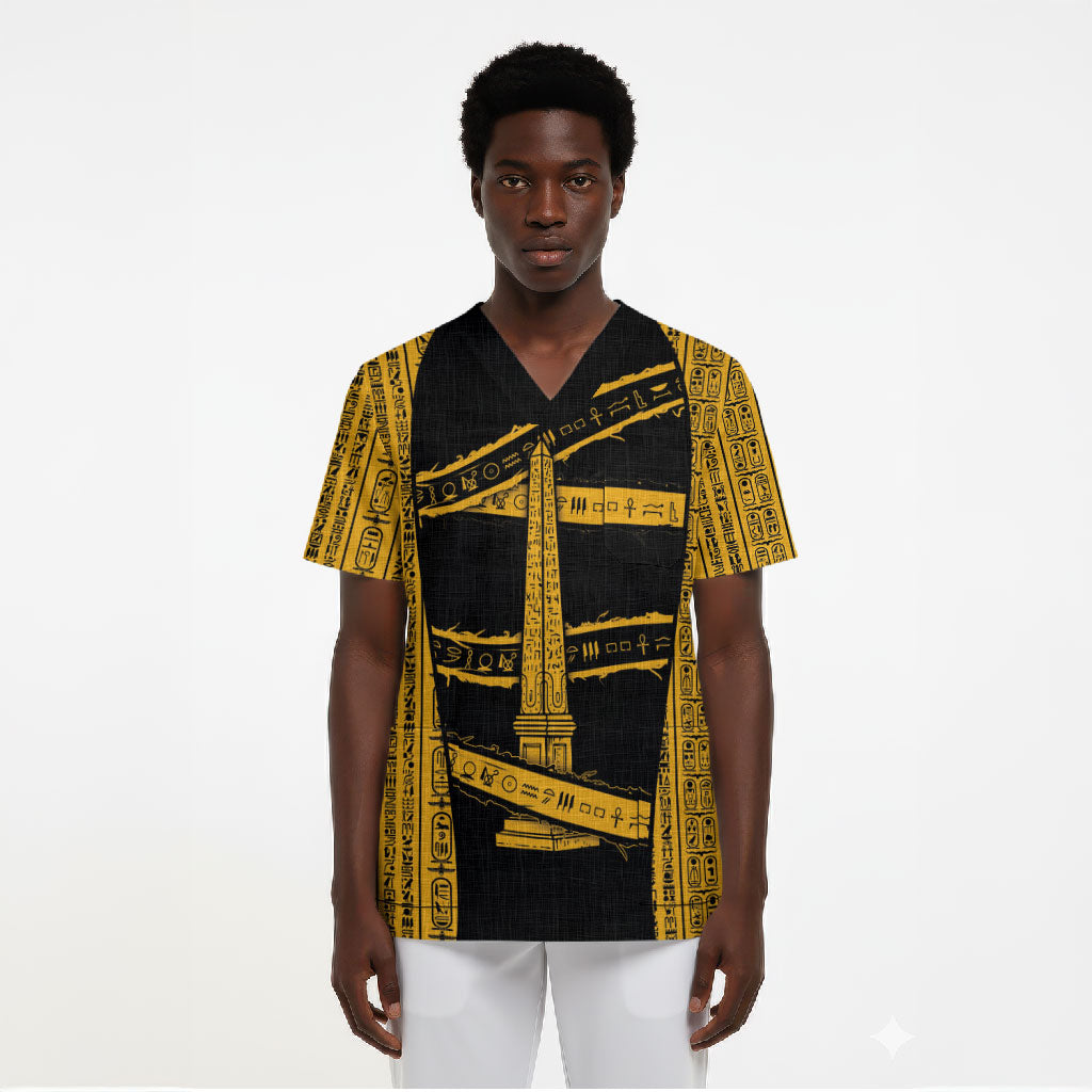 Egypt Obelisk Scrub Top Ancient Mythology Sacred Sun Pillar