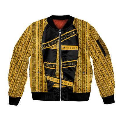 Egypt Obelisk Sleeve Zip Bomber Jacket Ancient Mythology Sacred Sun Pillar