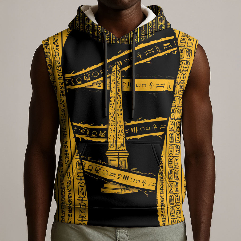 Egypt Obelisk Sleeveless Hoodie Ancient Mythology Sacred Sun Pillar