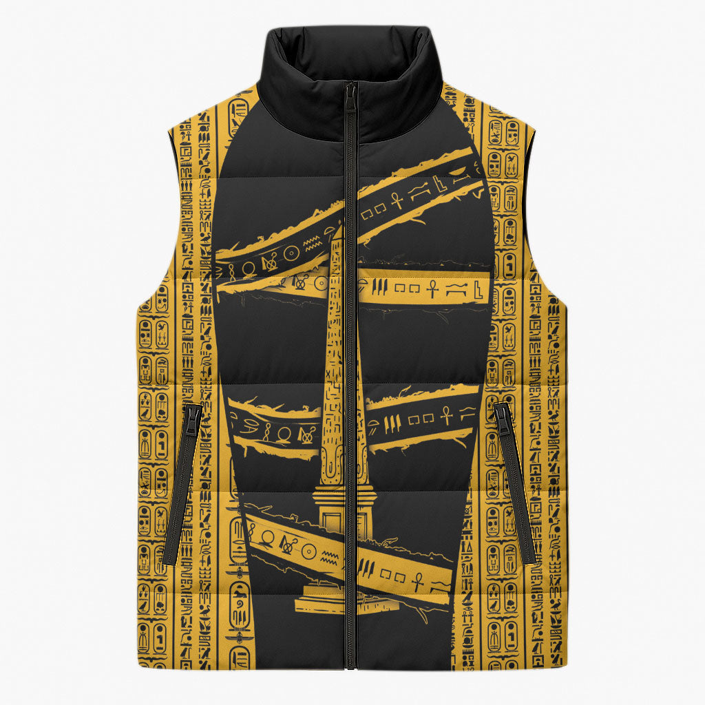 Egypt Obelisk Sleeveless Puffer Jacket Ancient Mythology Sacred Sun Pillar