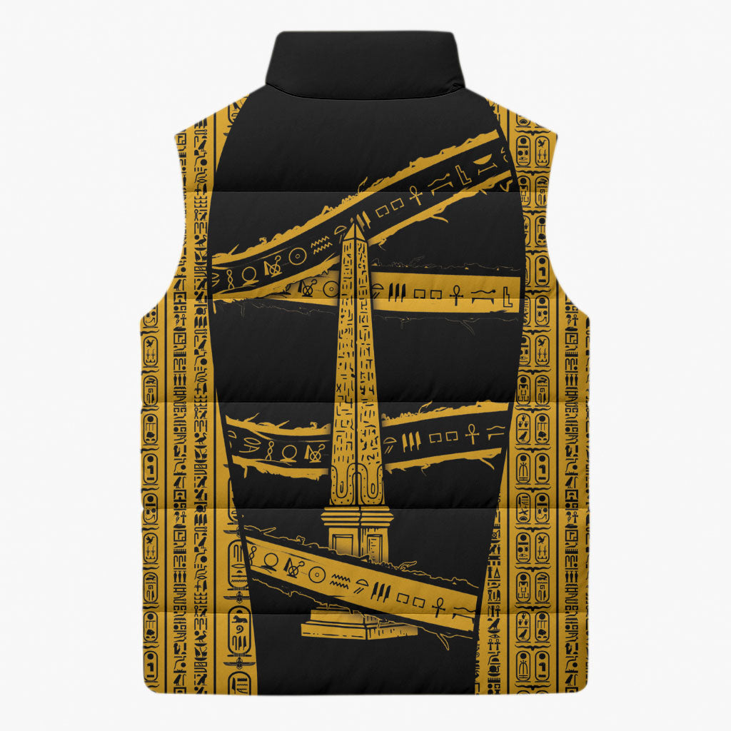 Egypt Obelisk Sleeveless Puffer Jacket Ancient Mythology Sacred Sun Pillar