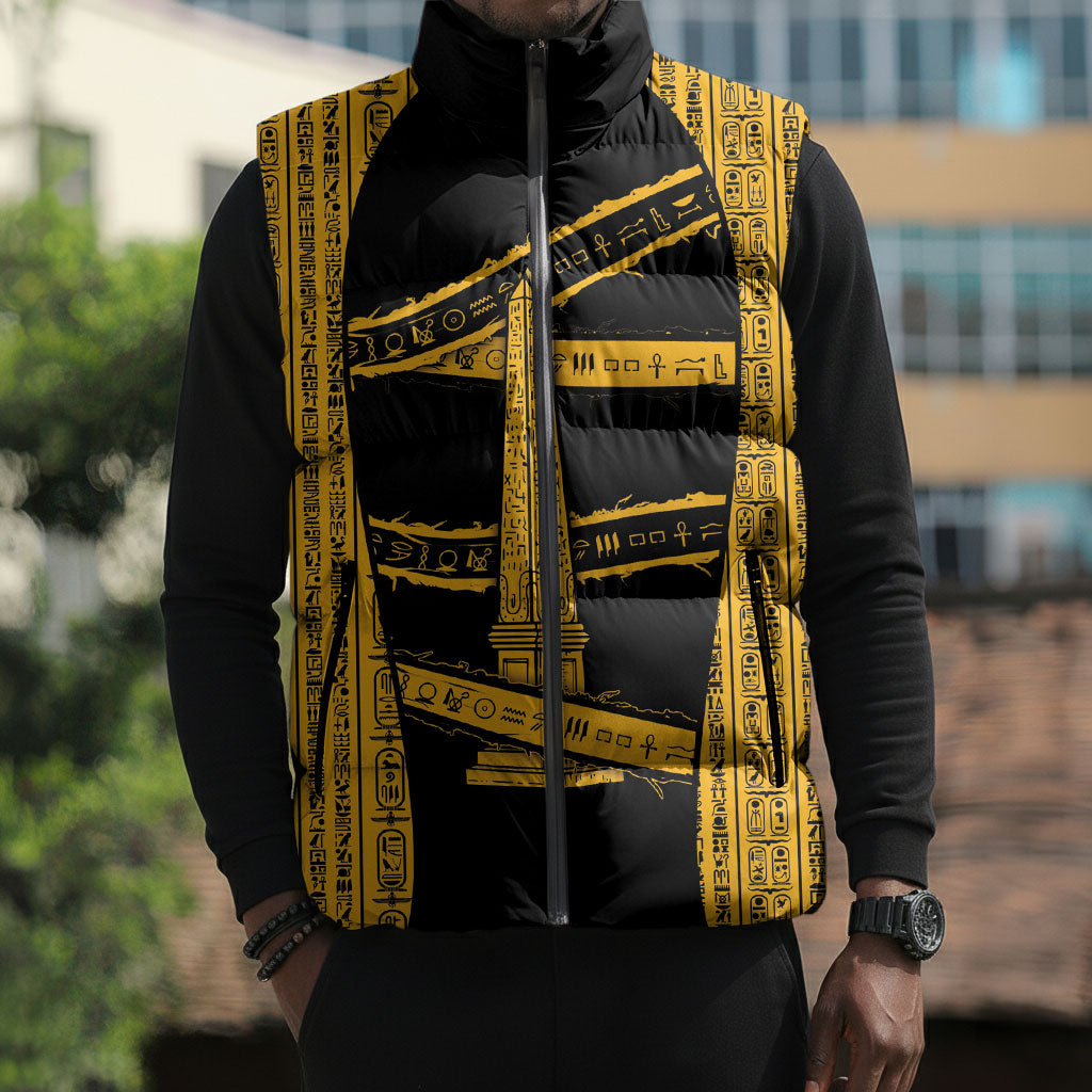Egypt Obelisk Sleeveless Puffer Jacket Ancient Mythology Sacred Sun Pillar
