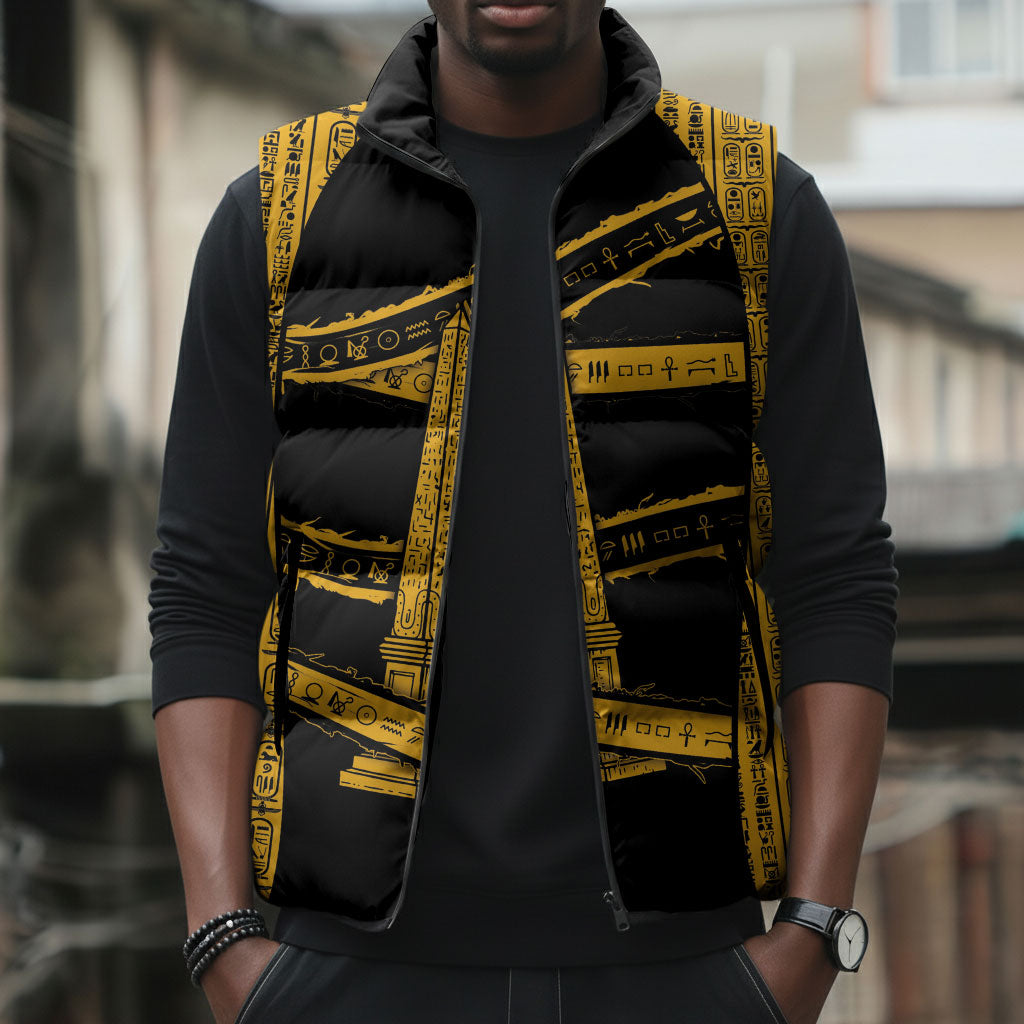 Egypt Obelisk Sleeveless Puffer Jacket Ancient Mythology Sacred Sun Pillar