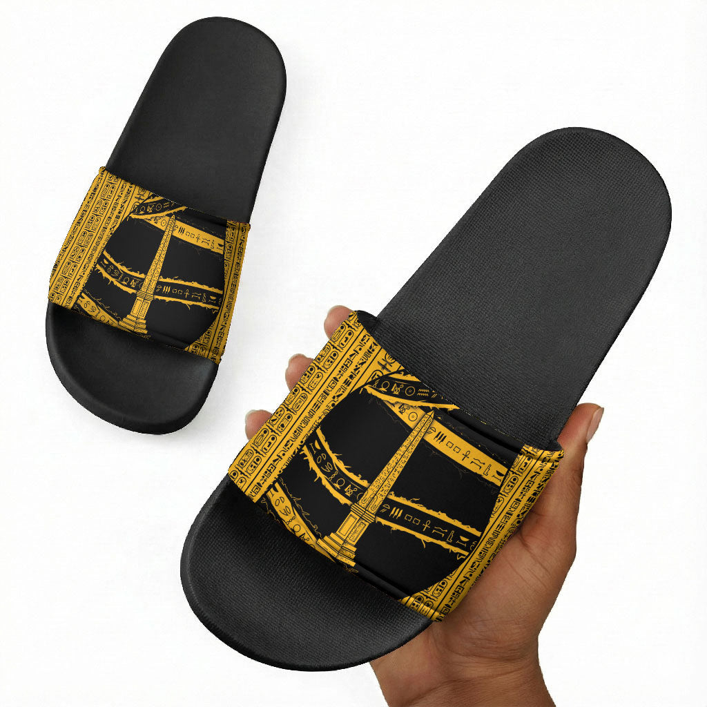 Egypt Obelisk Slide Sandals Ancient Mythology Sacred Sun Pillar