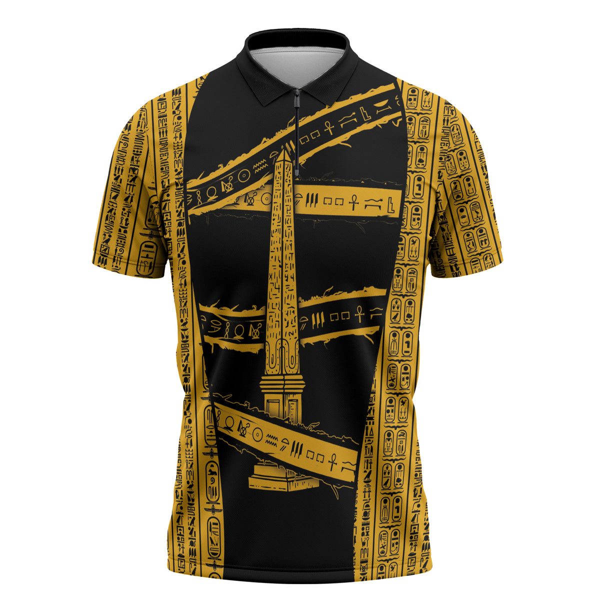 Egypt Obelisk Zipper Polo Shirt Ancient Mythology Sacred Sun Pillar