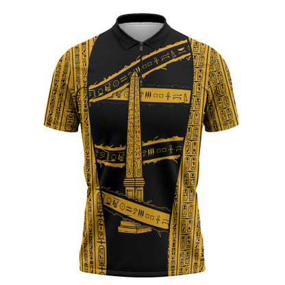 Egypt Obelisk Zipper Polo Shirt Ancient Mythology Sacred Sun Pillar