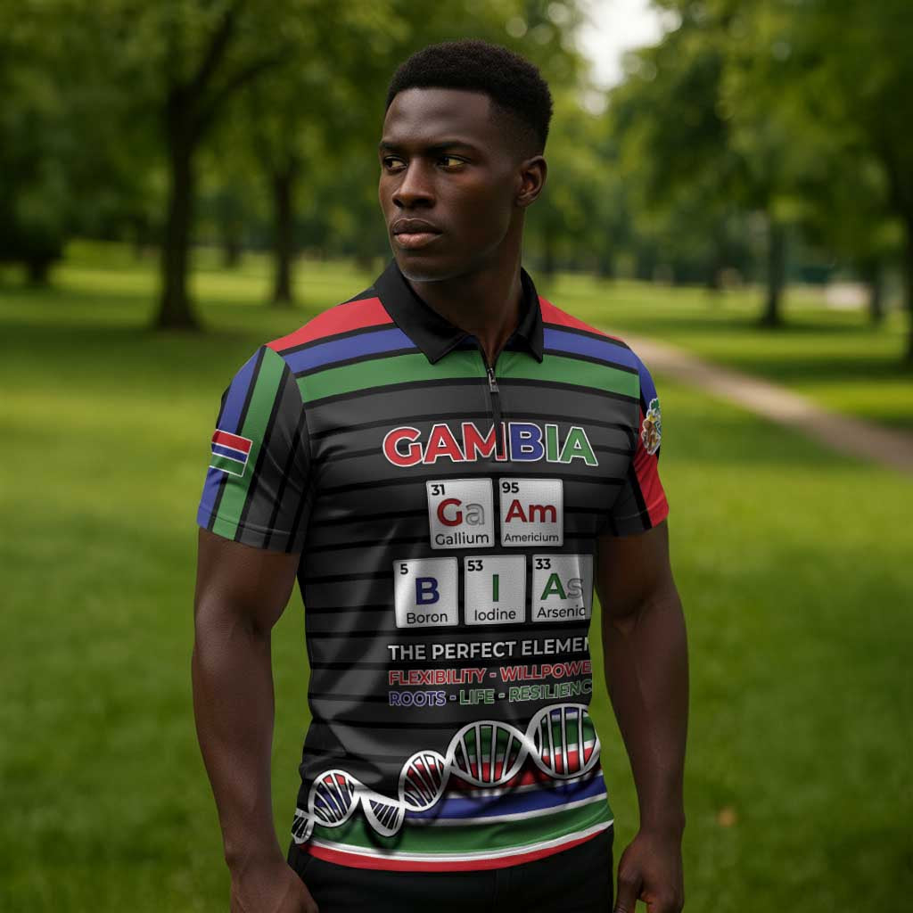 Gambia Zipper Polo Shirt Perfect Periodic Element Of African - African Pride