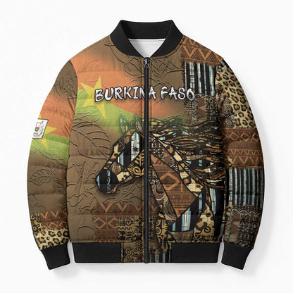 Personalized Burkina Faso Bomber Puffer Jacket African Tribal Horse Patchwork Style - African Pride