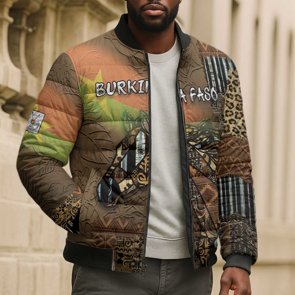 Personalized Burkina Faso Bomber Puffer Jacket African Tribal Horse Patchwork Style - African Pride