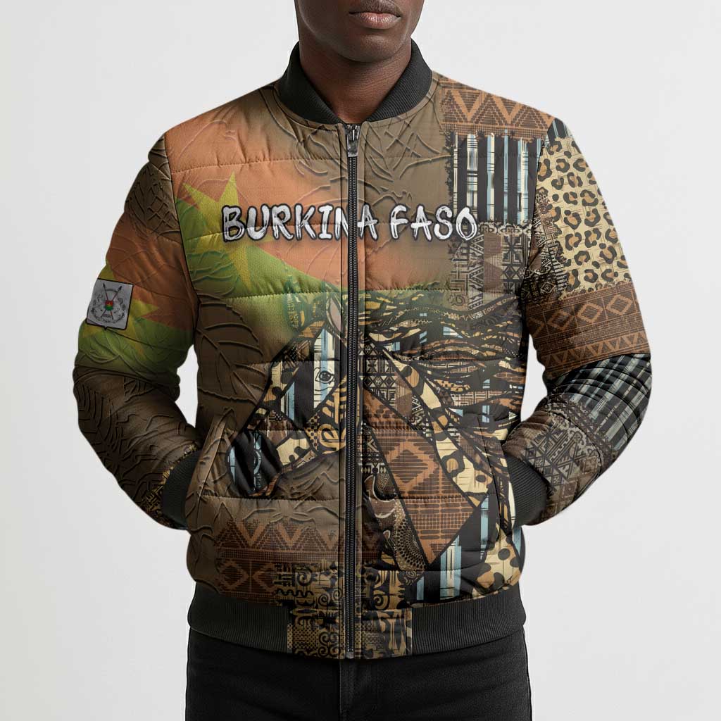 Personalized Burkina Faso Bomber Puffer Jacket African Tribal Horse Patchwork Style - African Pride