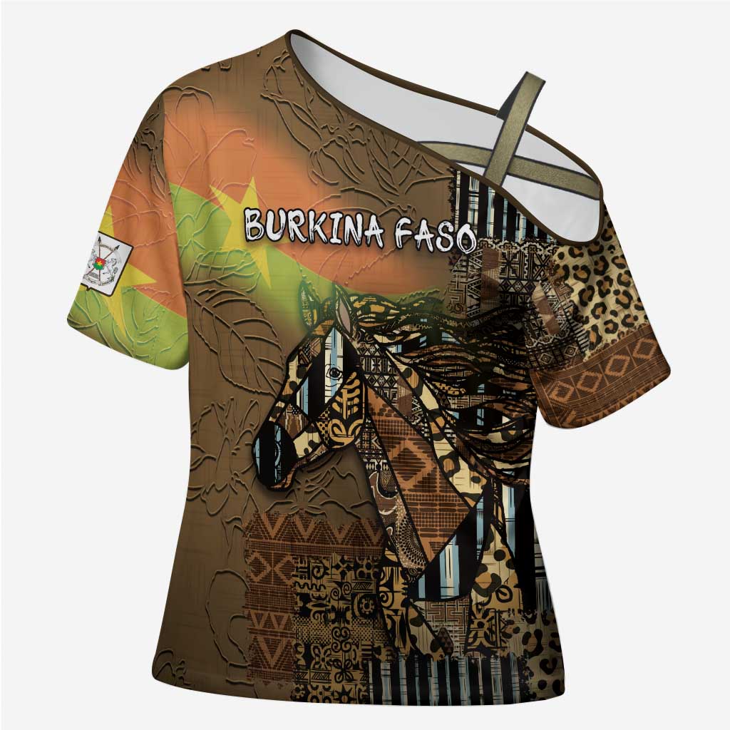 Personalized Burkina Faso Cross Shoulder Shirt African Tribal Horse Patchwork Style - African Pride
