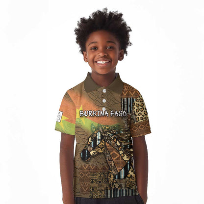Personalized Burkina Faso Kid Polo Shirt African Tribal Horse Patchwork Style - African Pride