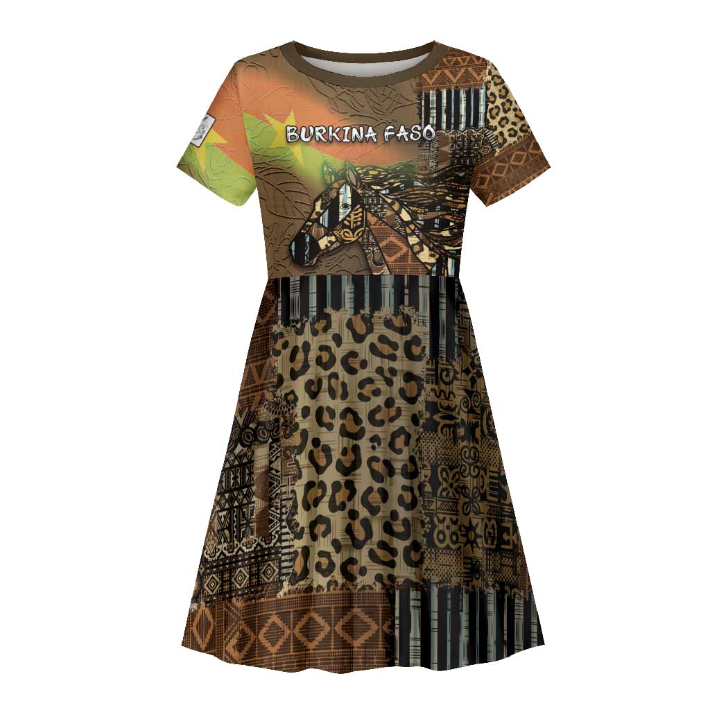 Personalized Burkina Faso Kid Short Sleeve Dress African Tribal Horse Patchwork Style - African Pride