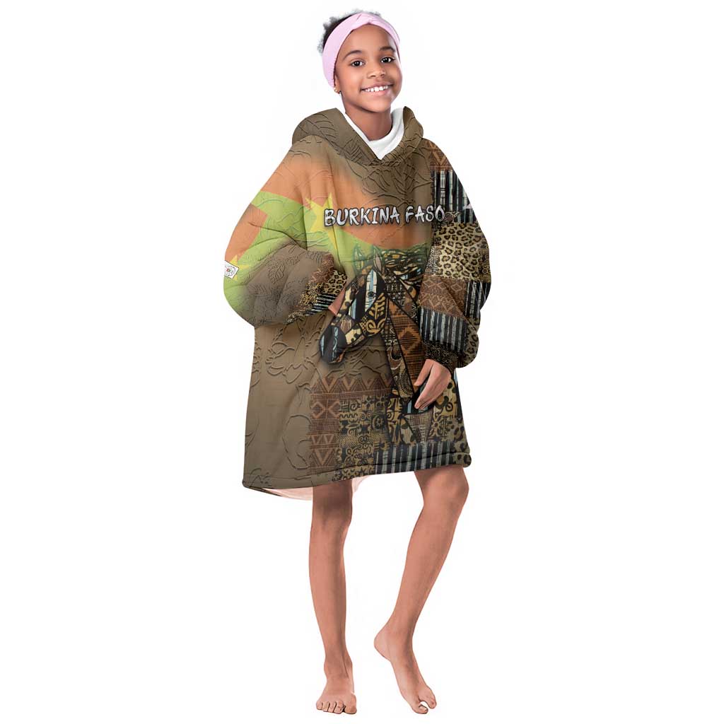 Personalized Burkina Faso Kid Wearable Blanket Hoodie African Tribal Horse Patchwork Style - African Pride
