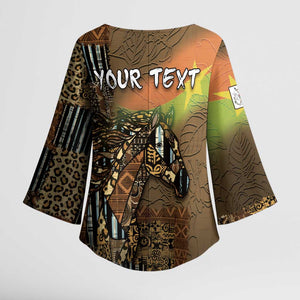 Personalized Burkina Faso Kimono Sleeve Blouse African Tribal Horse Patchwork Style - African Pride