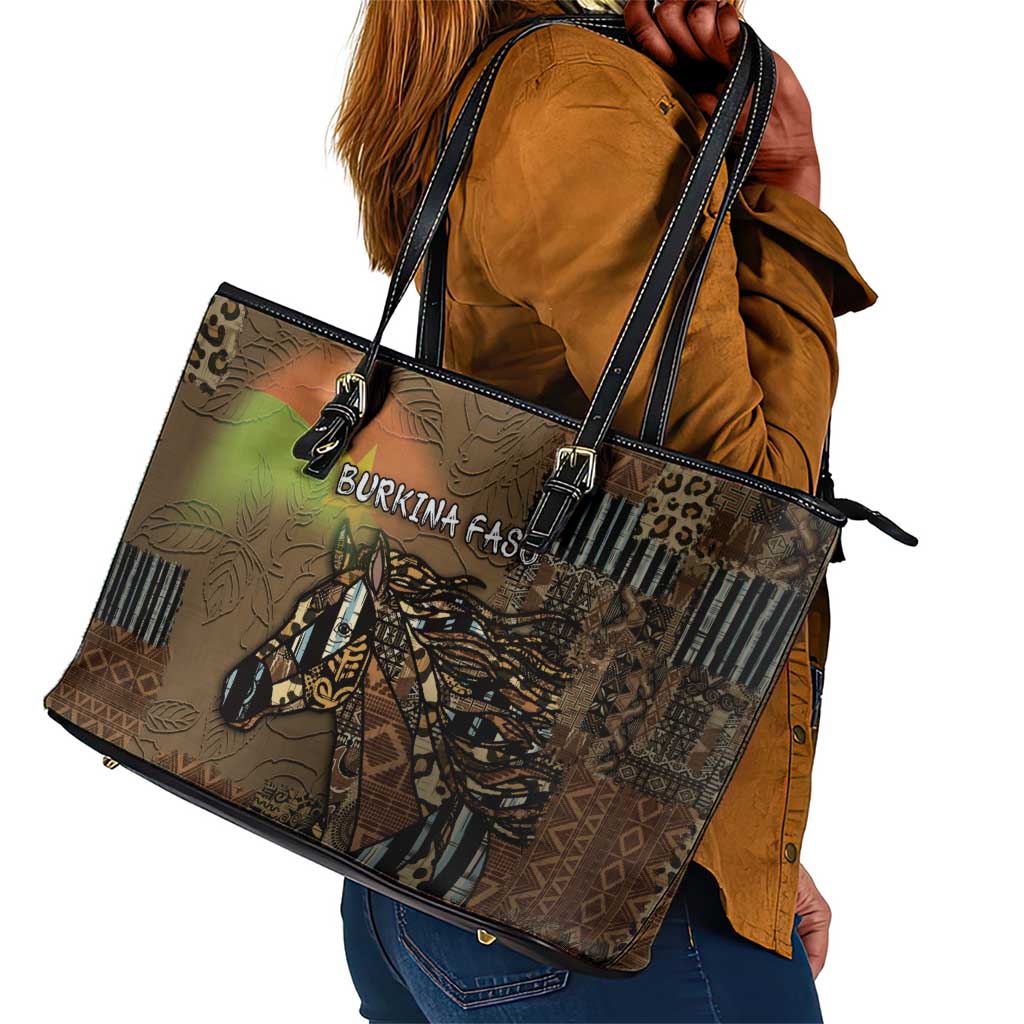 Burkina Faso Leather Tote Bag African Tribal Horse Patchwork Style - African Pride
