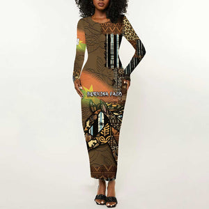 Personalized Burkina Faso Long Sleeve Bodycon Dress African Tribal Horse Patchwork Style - African Pride