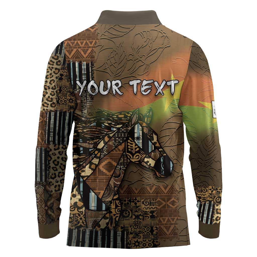 Personalized Burkina Faso Long Sleeve Polo Shirt African Tribal Horse Patchwork Style - African Pride