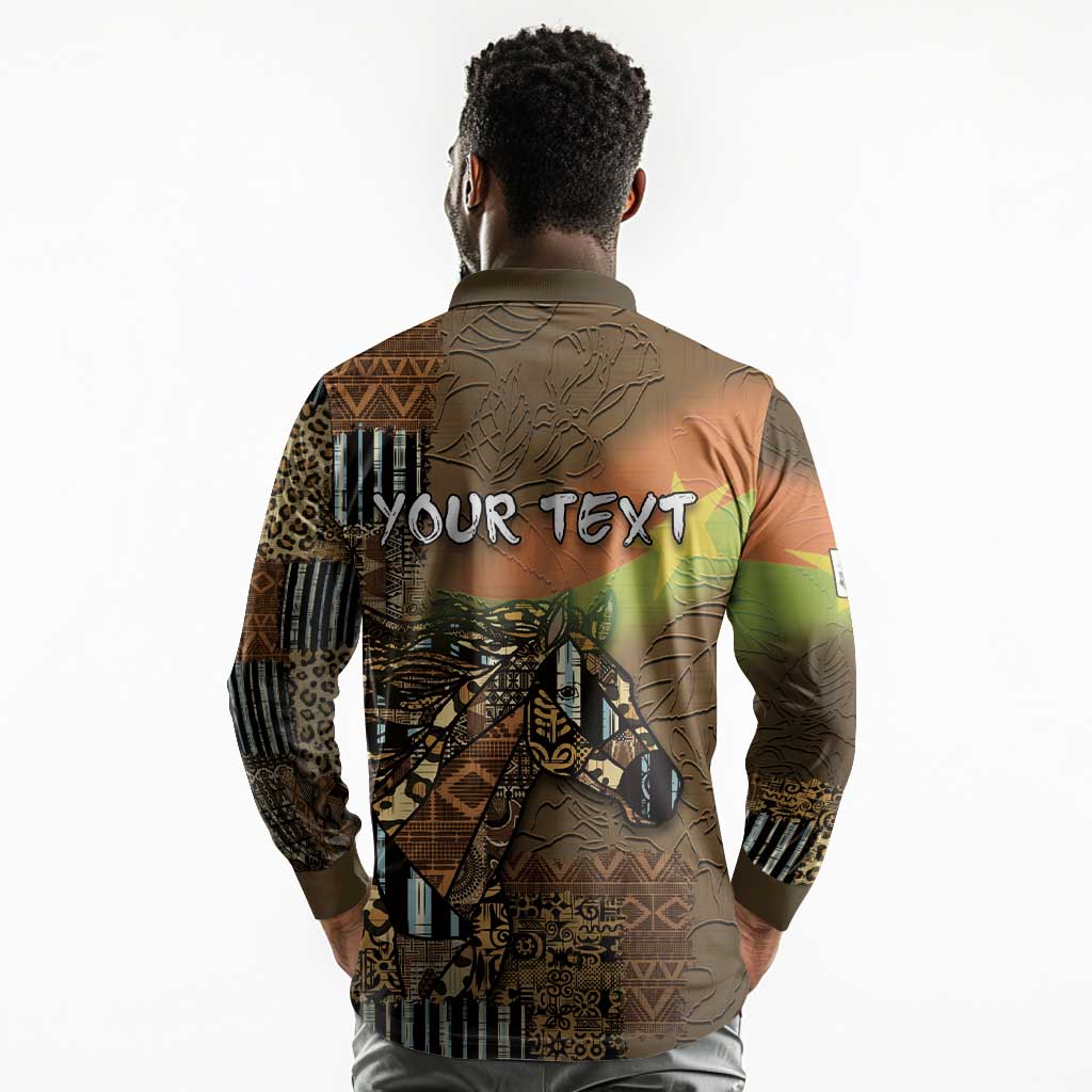 Personalized Burkina Faso Long Sleeve Polo Shirt African Tribal Horse Patchwork Style - African Pride