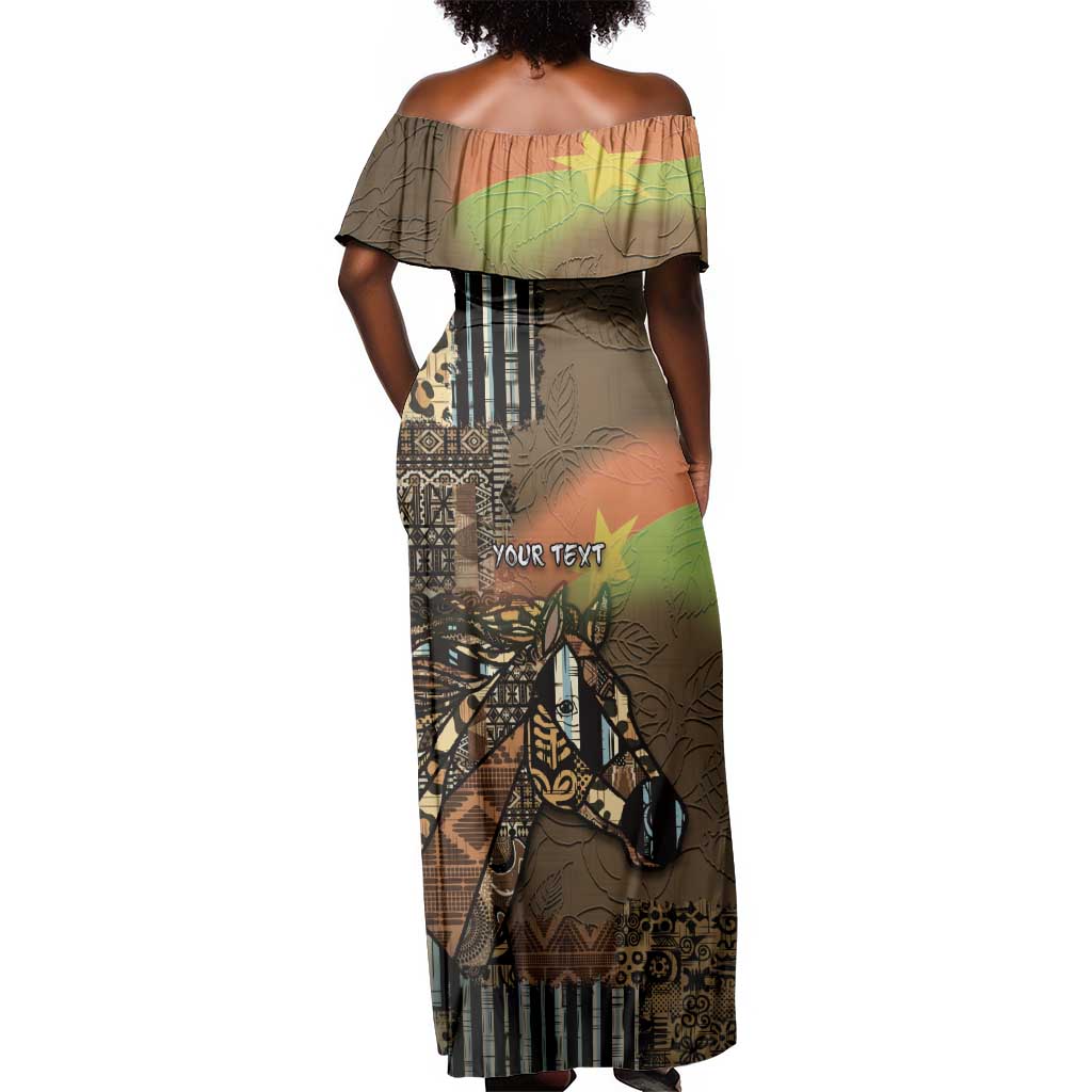 Personalized Burkina Faso Off Shoulder Maxi Dress African Tribal Horse Patchwork Style - African Pride