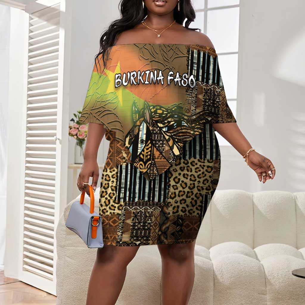 Personalized Burkina Faso Off Shoulder Short Dress African Tribal Horse Patchwork Style - African Pride