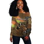 Personalized Burkina Faso Off Shoulder Sweater African Tribal Horse Patchwork Style - African Pride