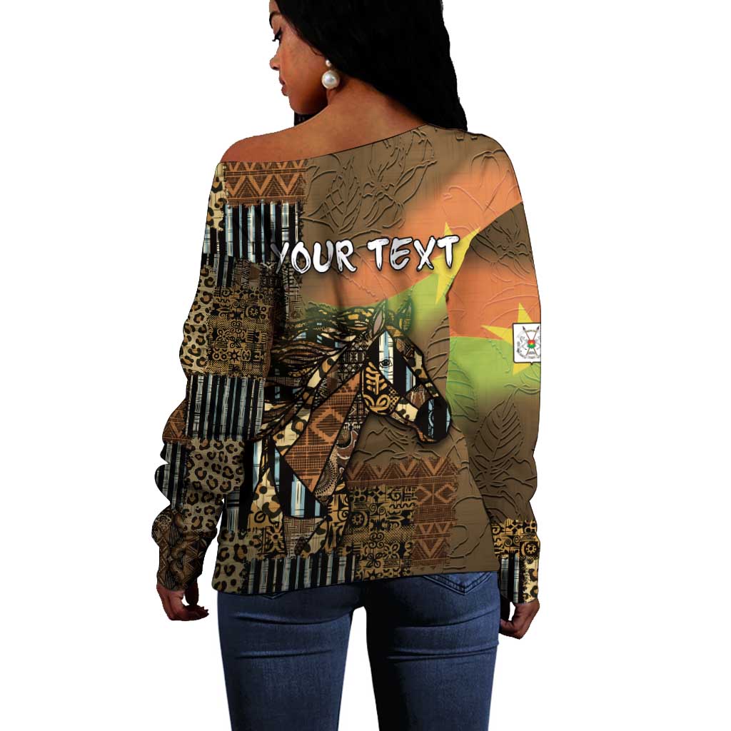 Personalized Burkina Faso Off Shoulder Sweater African Tribal Horse Patchwork Style - African Pride