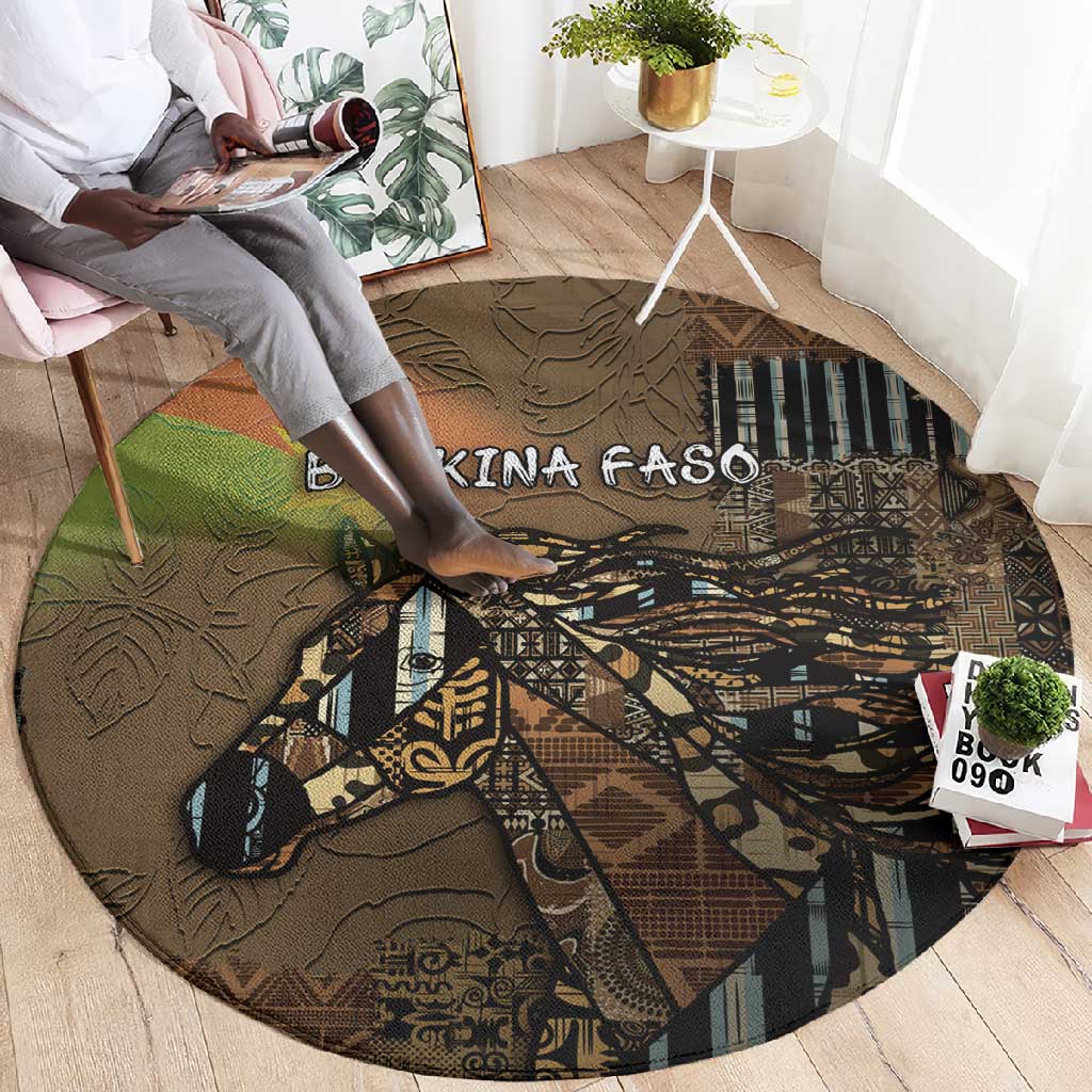 Burkina Faso Round Carpet African Tribal Horse Patchwork Style - African Pride