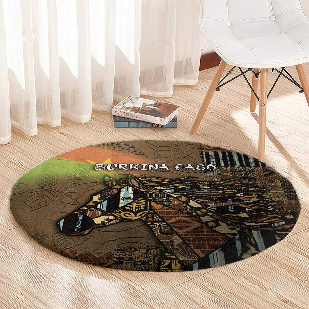 Burkina Faso Round Carpet African Tribal Horse Patchwork Style - African Pride