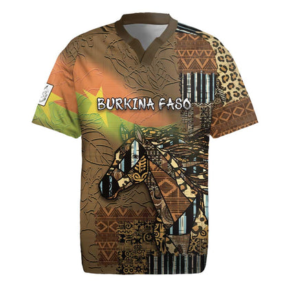 Personalized Burkina Faso Rugby Jersey African Tribal Horse Patchwork Style - African Pride
