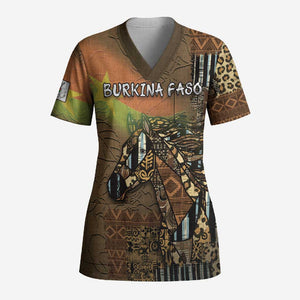 Personalized Burkina Faso Scrub Top African Tribal Horse Patchwork Style - African Pride