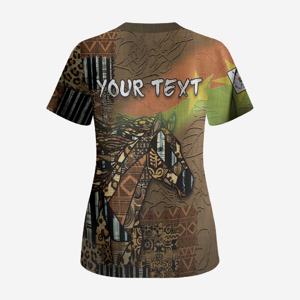 Personalized Burkina Faso Scrub Top African Tribal Horse Patchwork Style - African Pride