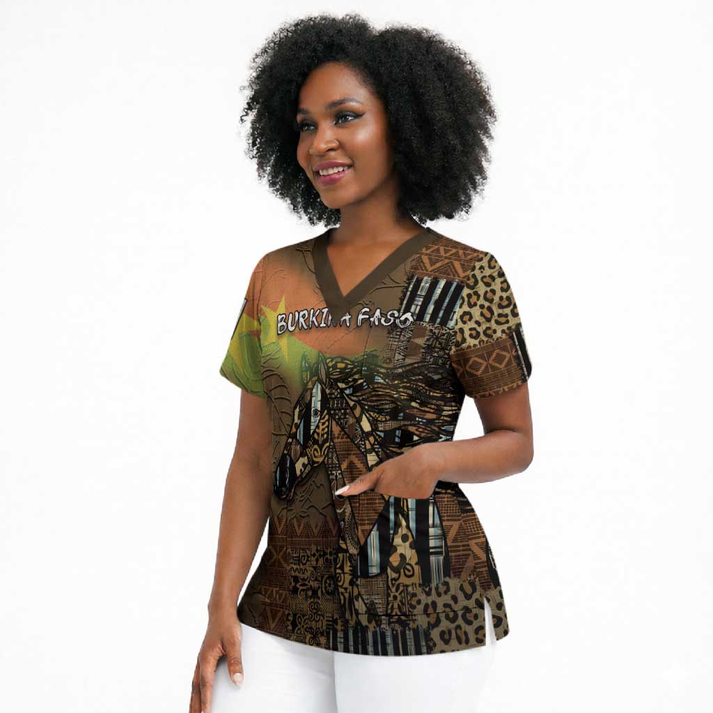 Personalized Burkina Faso Scrub Top African Tribal Horse Patchwork Style - African Pride