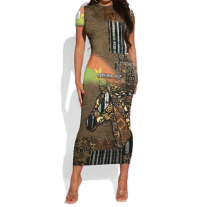 Personalized Burkina Faso Short Sleeve Bodycon Dress African Tribal Horse Patchwork Style - African Pride