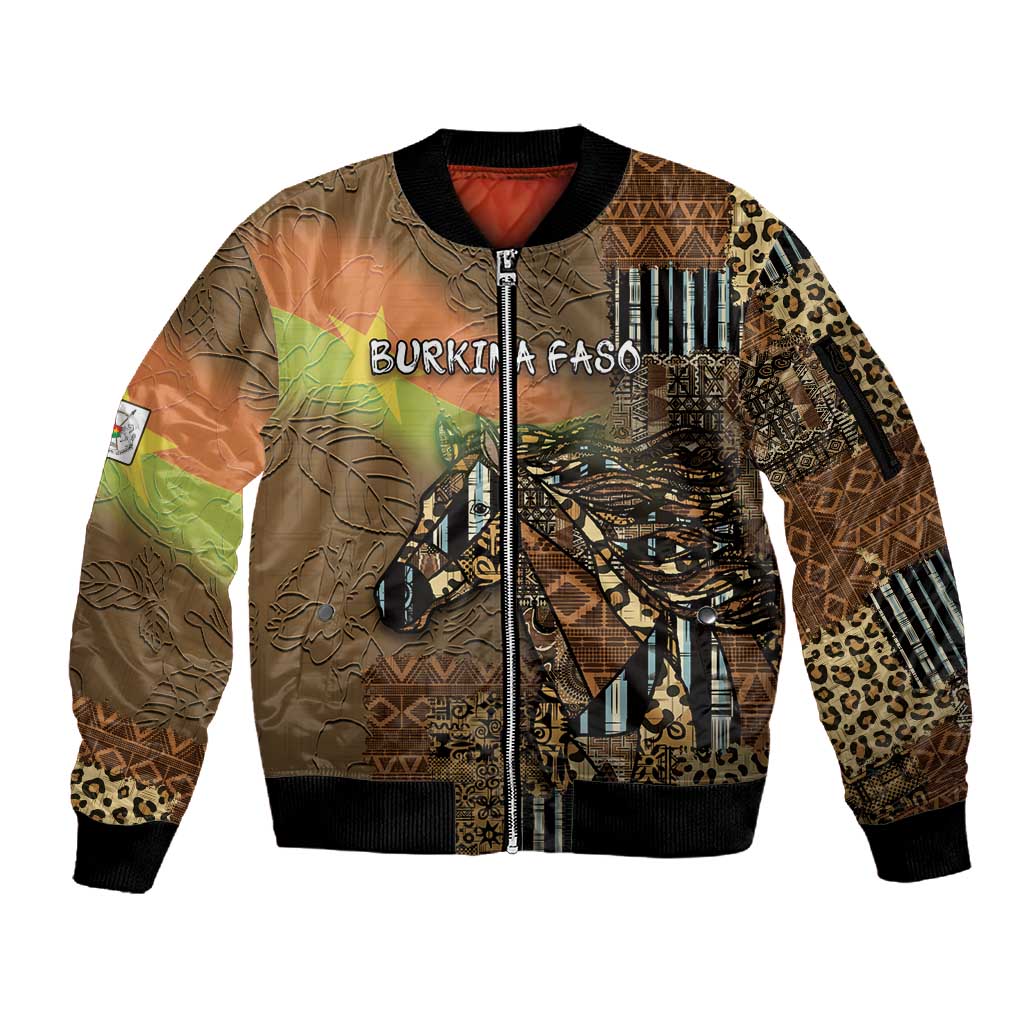 Personalized Burkina Faso Sleeve Zip Bomber Jacket African Tribal Horse Patchwork Style - African Pride