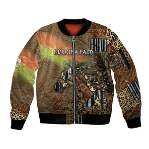 Personalized Burkina Faso Sleeve Zip Bomber Jacket African Tribal Horse Patchwork Style - African Pride
