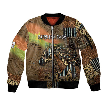 Personalized Burkina Faso Sleeve Zip Bomber Jacket African Tribal Horse Patchwork Style - African Pride