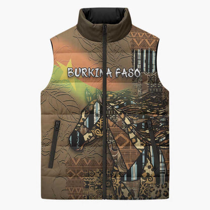 Personalized Burkina Faso Sleeveless Puffer Jacket African Tribal Horse Patchwork Style - African Pride