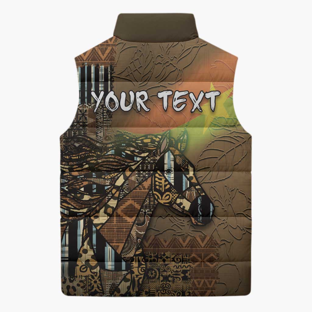 Personalized Burkina Faso Sleeveless Puffer Jacket African Tribal Horse Patchwork Style - African Pride