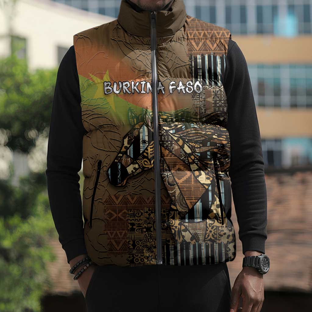 Personalized Burkina Faso Sleeveless Puffer Jacket African Tribal Horse Patchwork Style - African Pride