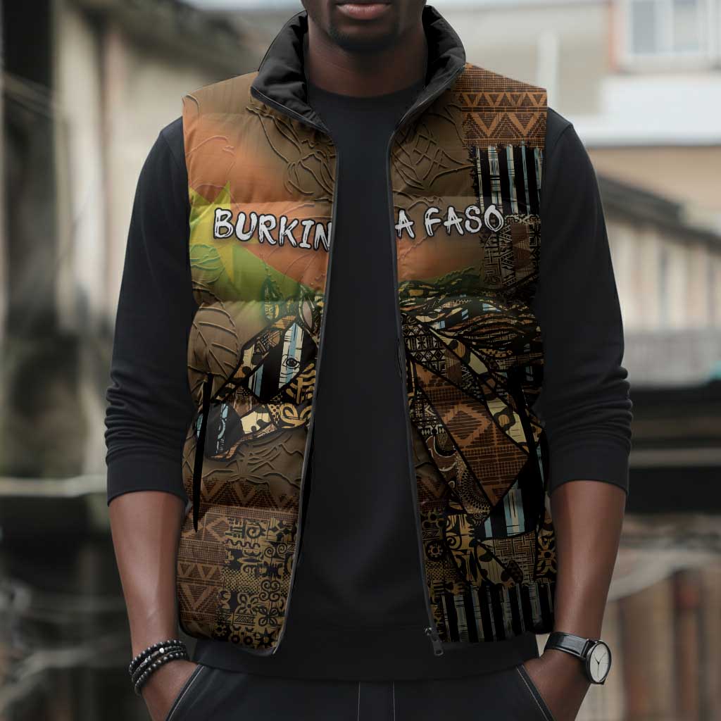 Personalized Burkina Faso Sleeveless Puffer Jacket African Tribal Horse Patchwork Style - African Pride