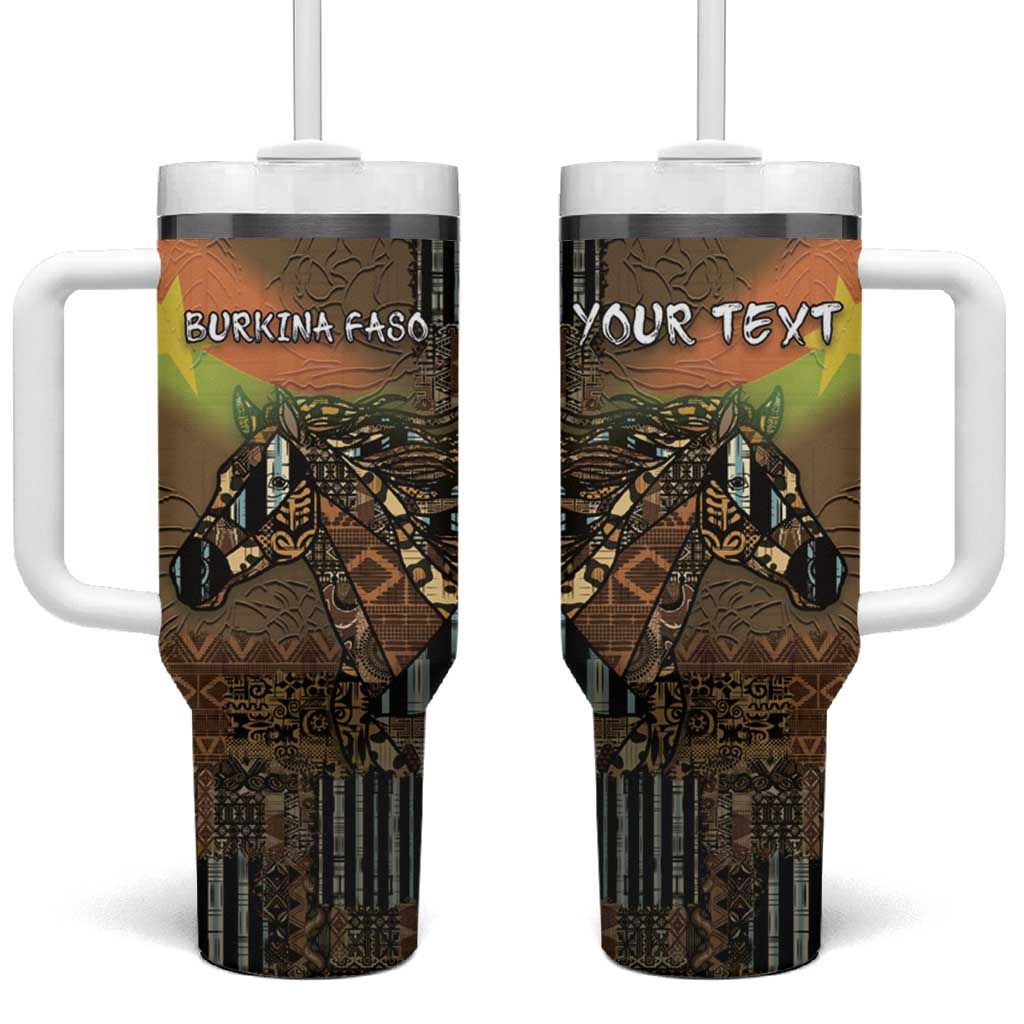 Personalized Burkina Faso Tumbler With Handle African Tribal Horse Patchwork Style - African Pride