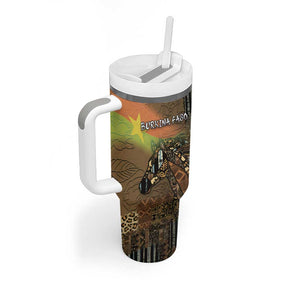 Personalized Burkina Faso Tumbler With Handle African Tribal Horse Patchwork Style - African Pride