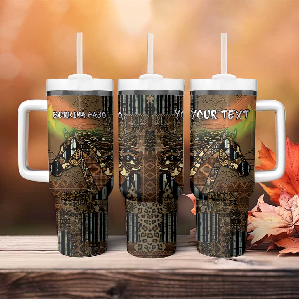 Personalized Burkina Faso Tumbler With Handle African Tribal Horse Patchwork Style - African Pride