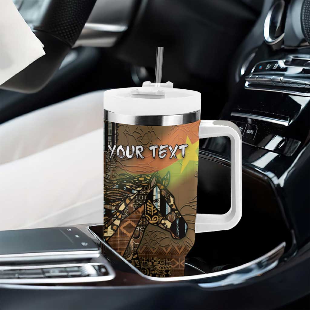 Personalized Burkina Faso Tumbler With Handle African Tribal Horse Patchwork Style - African Pride
